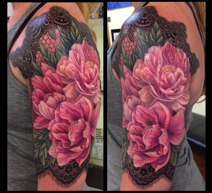 Peonies And Lace By Pepper Tattoos 